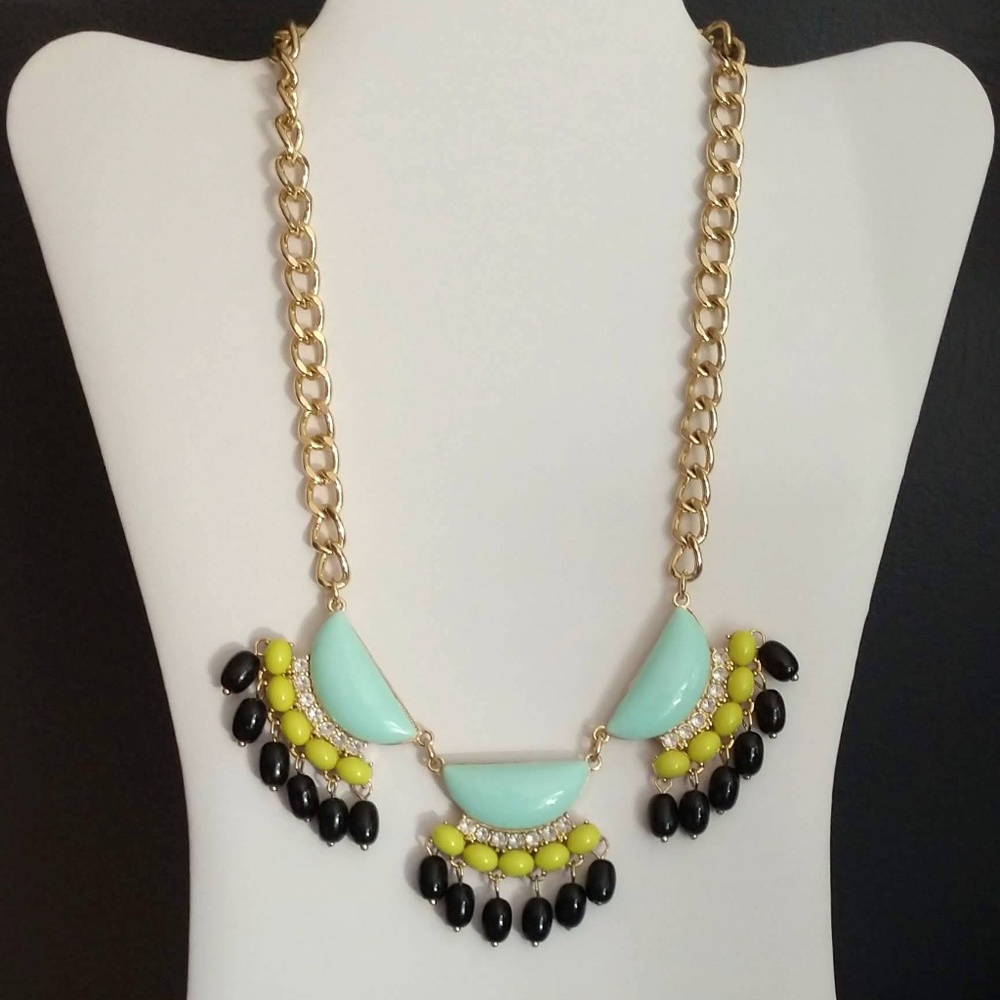 Blue, yellow and black w/cz statement necklace